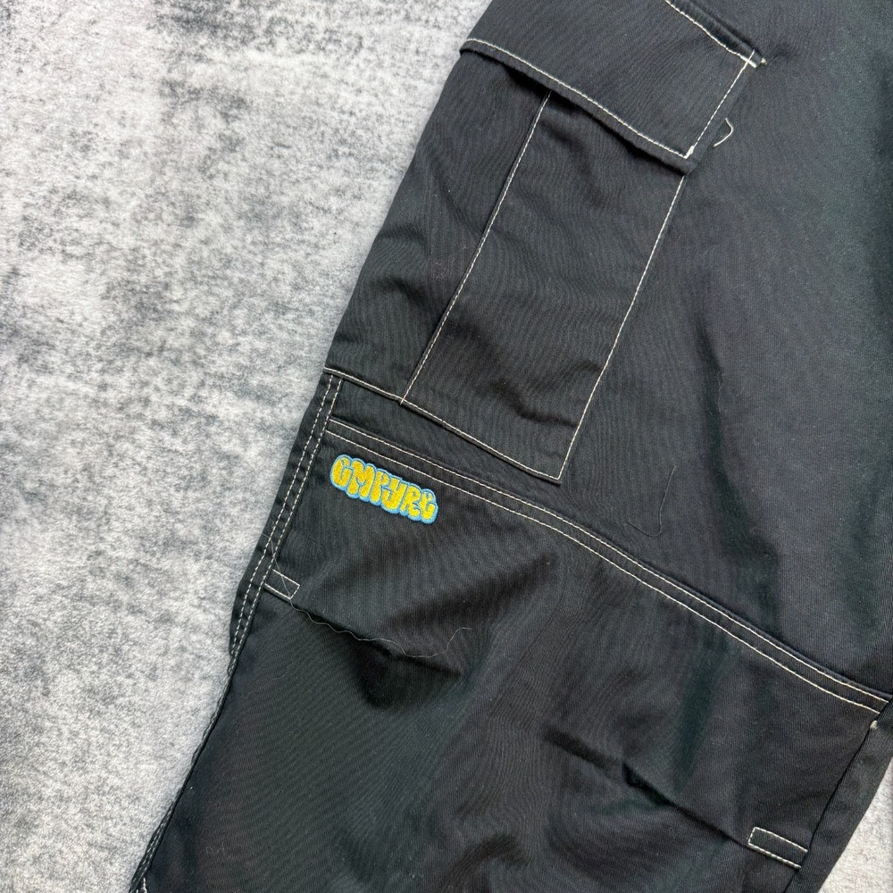 Empyre Ultra Loose Cargo Pants Mens 32 Black Cell Phone Embroidered Skate Grunge - Picture 5 of 12